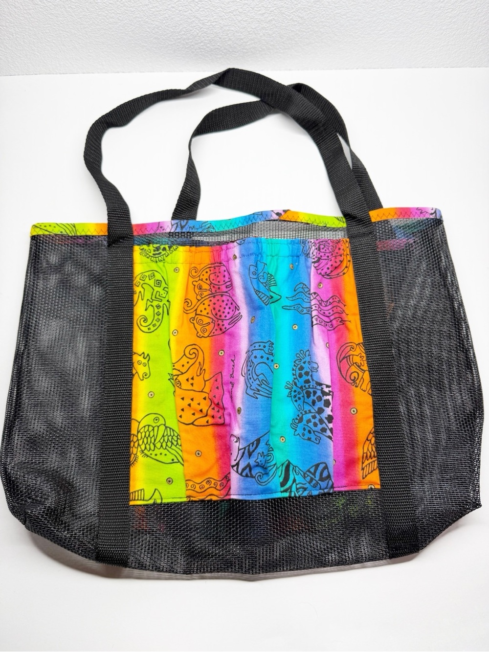 Laurel Burch Animal Print Rainbow Mesh Beach Tote Bag - Picture 2 of 7
